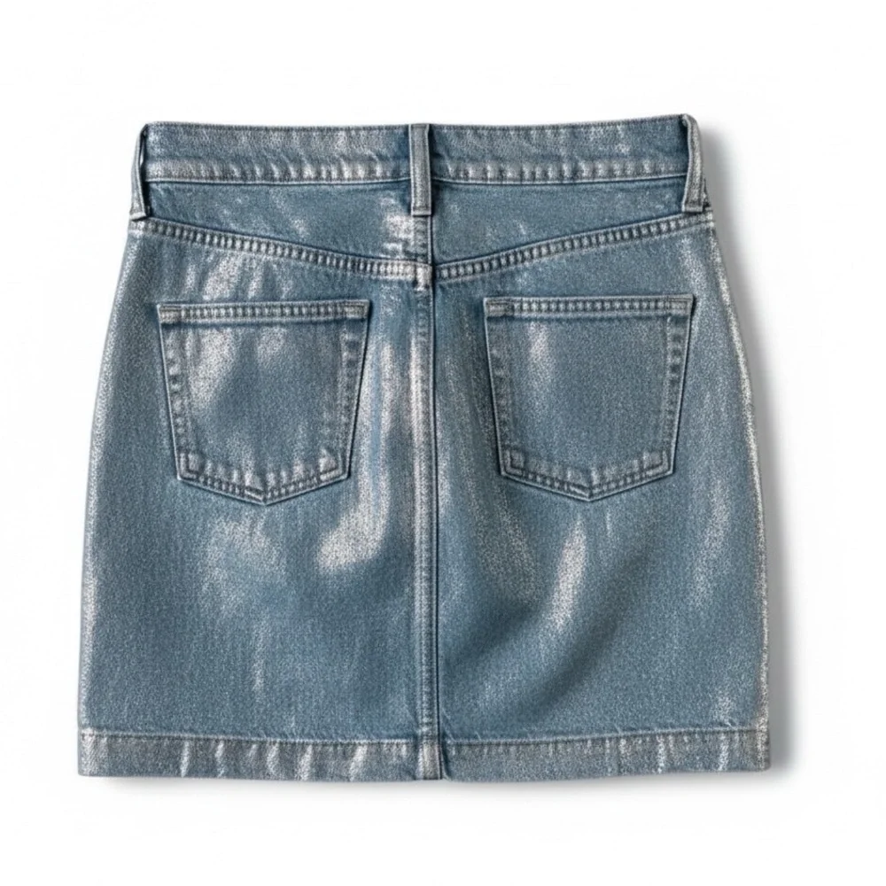 Pilcro by Anthropologie Metallic Coated Denim Mini Skirt Silver Blue - 2
